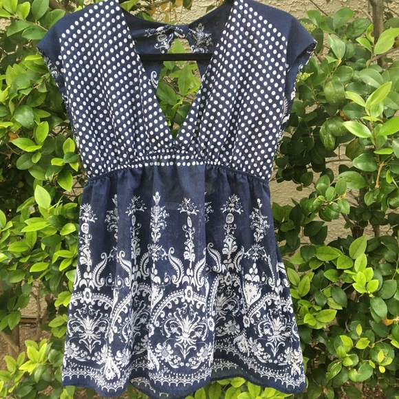 Heritage 1981 Tops - Heritage Forever 21 Blue Blouse Deep V neckline